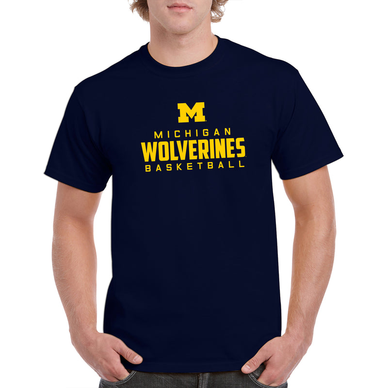 Michigan Mascot Wordmark Basketball Basic Cotton Short Sleeve T Shirt - Navy
