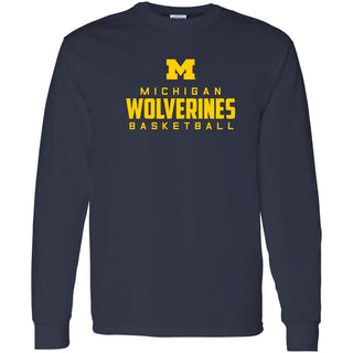 Michigan Mascot Wordmark Basketball Basic Cotton Long Sleeve T Shirt - Navy