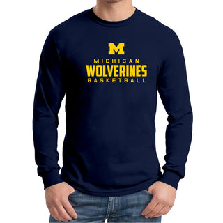 Michigan Mascot Wordmark Basketball Basic Cotton Long Sleeve T Shirt - Navy