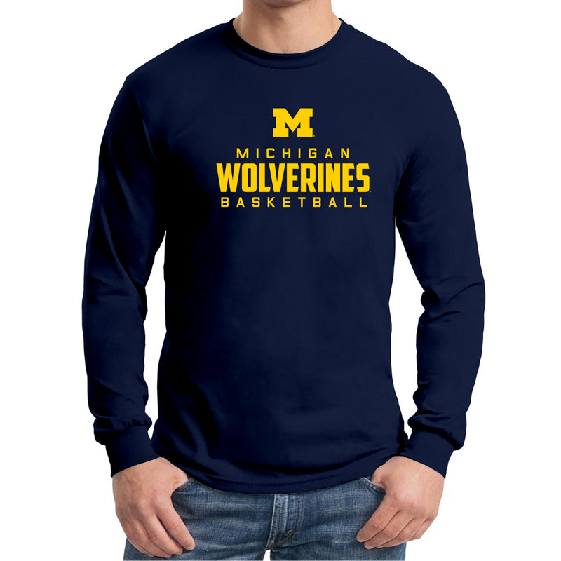 Michigan Mascot Wordmark Basketball Basic Cotton Long Sleeve T Shirt - Navy