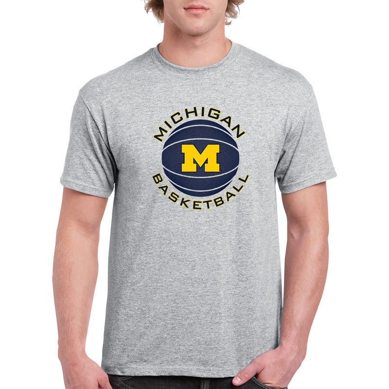 Michigan Basketball Circle Logo Basic Cotton Short Sleeve T Shirt - Sport Grey