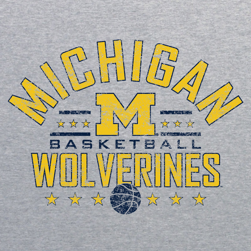 Basketball Arch Stars University of Michigan Basic Cotton Short Sleeve T Shirt - Sport Grey