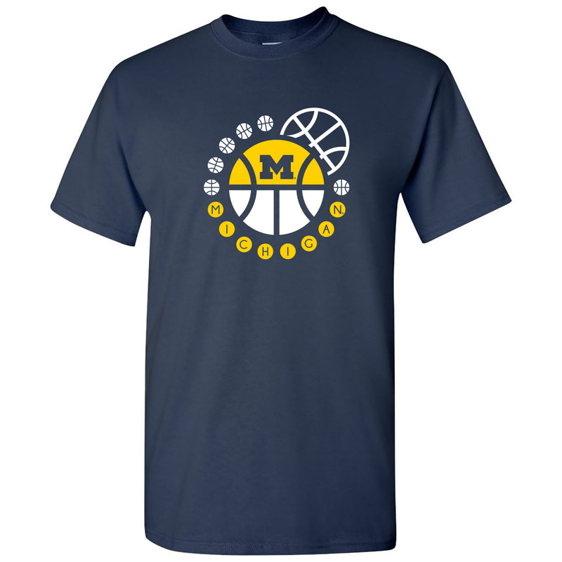 Basketball Orbit University of Michigan Basic Cotton Short Sleeve T Shirt - Navy