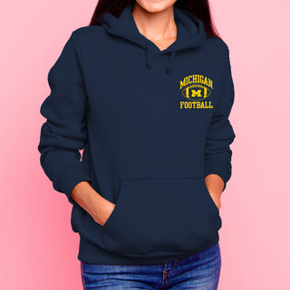 Classic Football Arch Left Chest University of Michigan Hoodie - Navy