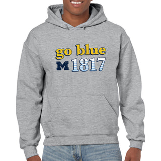 Throwback Year Stripe University of Michigan Heavy Blend Hoodie - Sport Grey