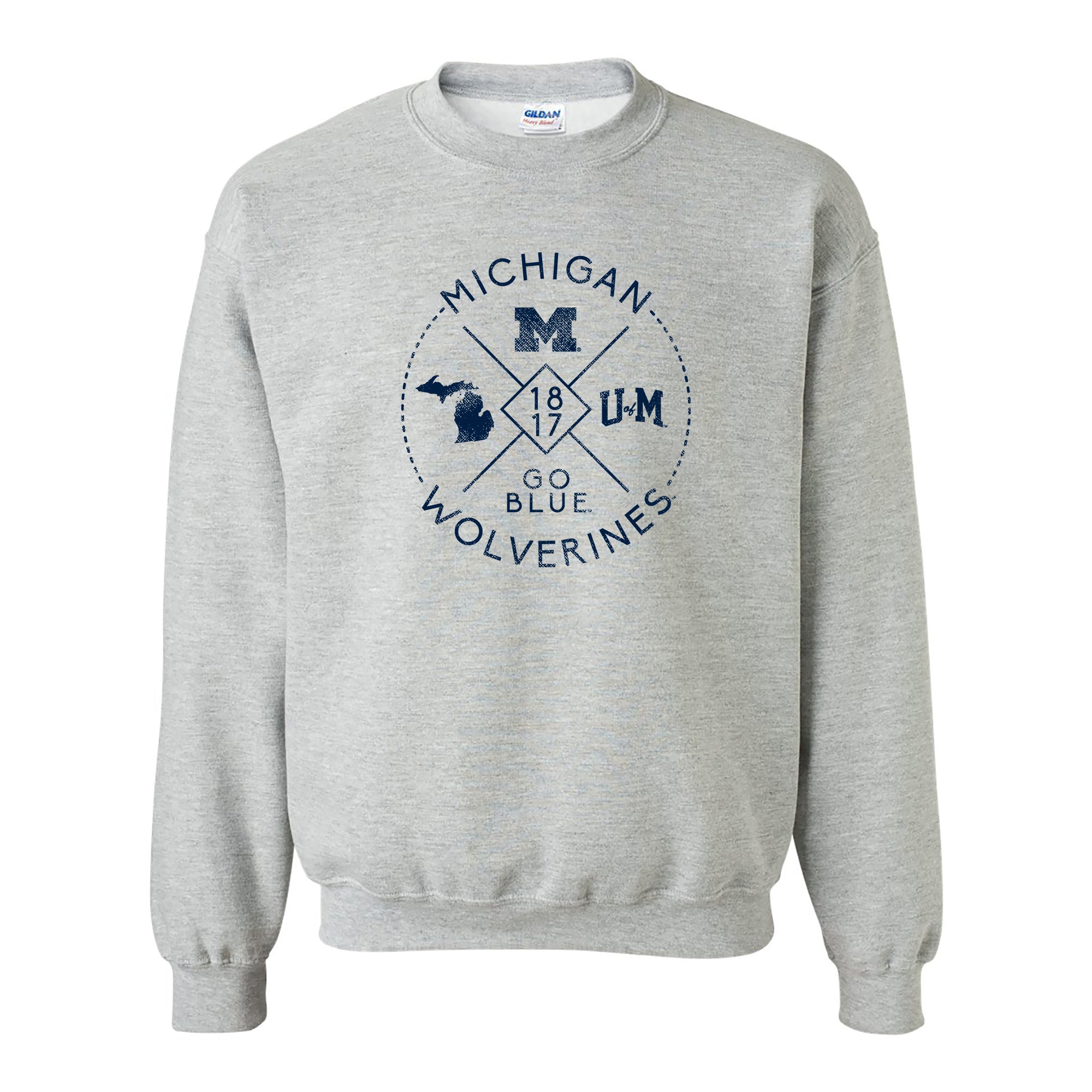 university of michigan fan gear Identity Stamp University of Michigan Heavy Blend Crewneck Sweatshirt in Grey | Size: XL