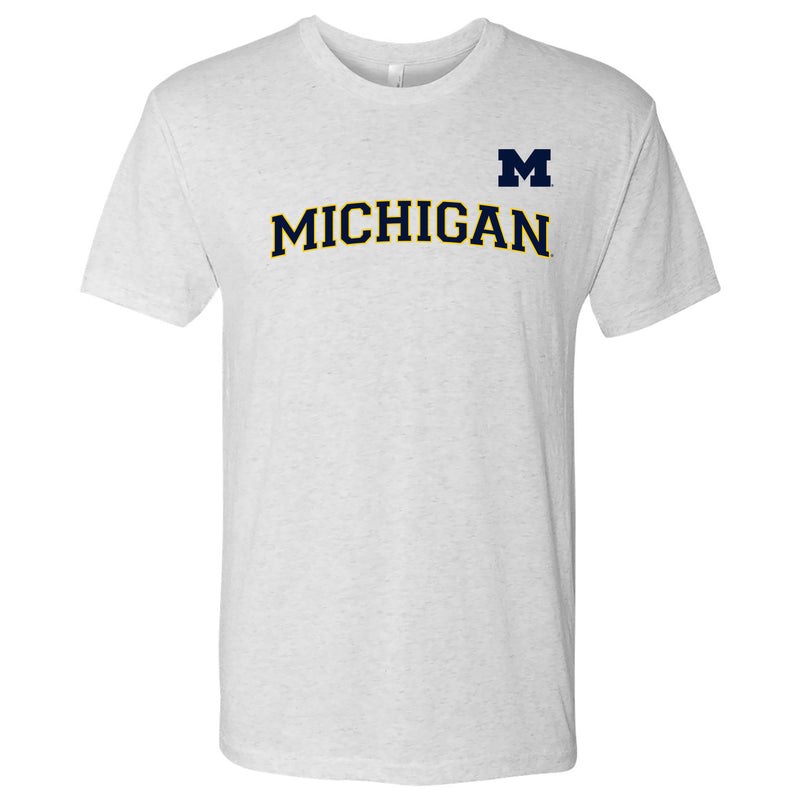 Baseball Jersey Print University of Michigan Next Level Triblend Short Sleeve T Shirt - Heather White