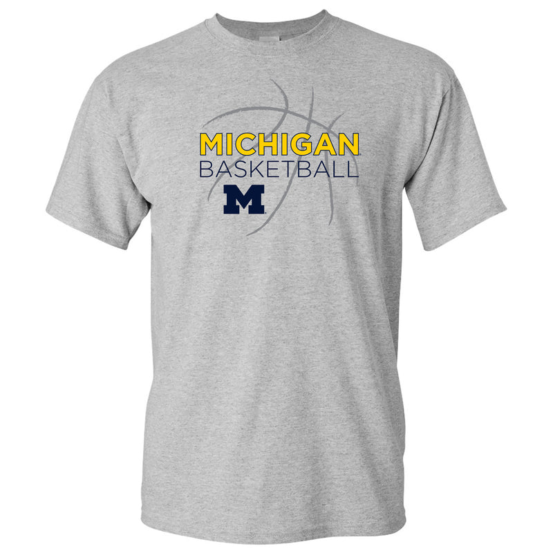 Basketball Sketch University of Michigan Basic Cotton Short Sleeve T Shirt - Sport Grey