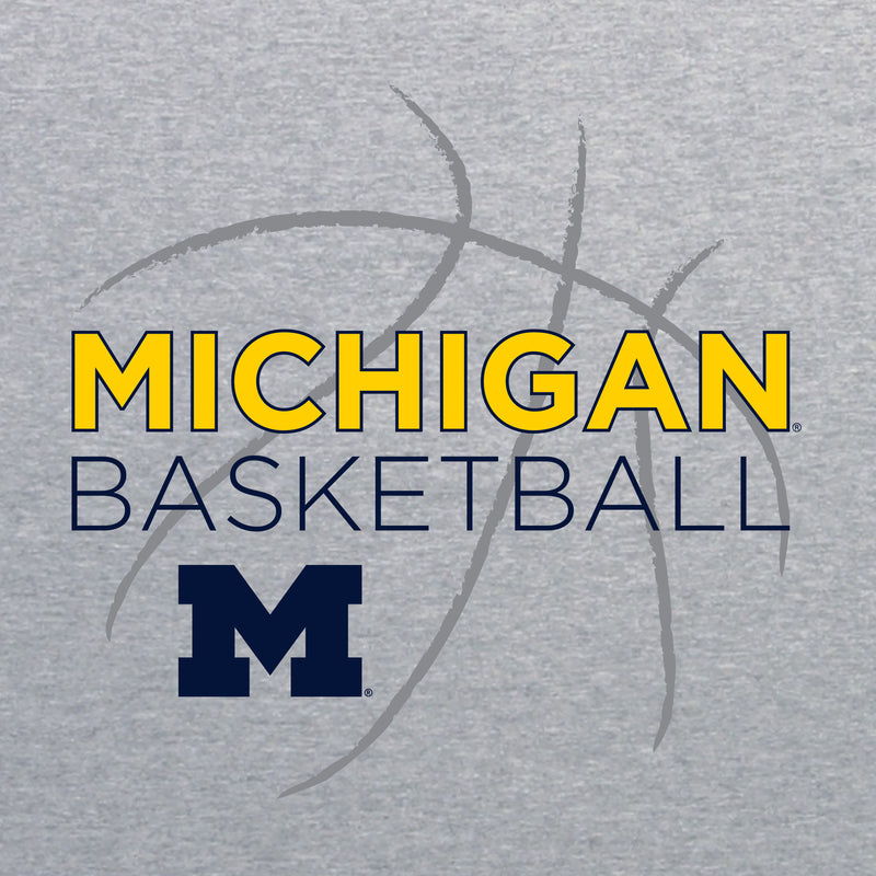 Basketball Sketch University of Michigan Basic Cotton Short Sleeve T Shirt - Sport Grey