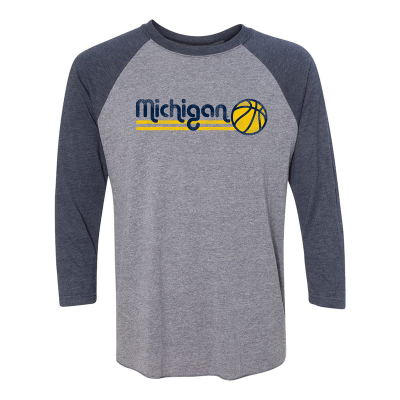 Basketball Bubble University of Michigan Next Level Raglan T Shirt - Premium Heather / Vintage Navy