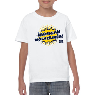 University of Michigan Wolverines Comic Blast Youth Basic Cotton Short Sleeve Tee - White