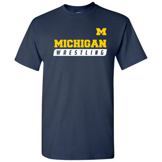 Wrestling Slant University of Michigan Basic Cotton Short Sleeve T Shirt - Navy