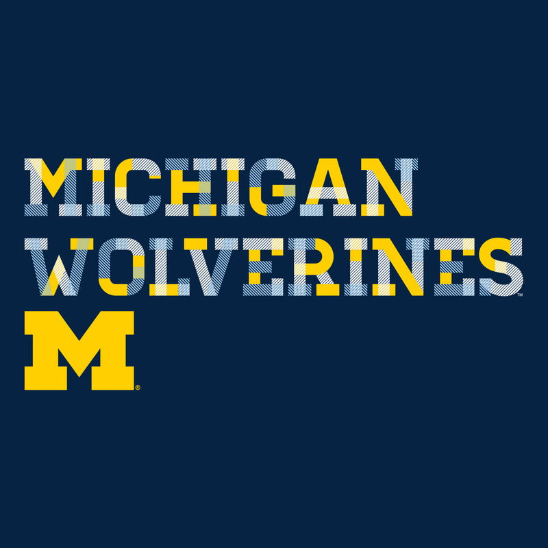 University of Michigan Wolverines Patchwork Cotton Long Sleeve T Shirt - Navy