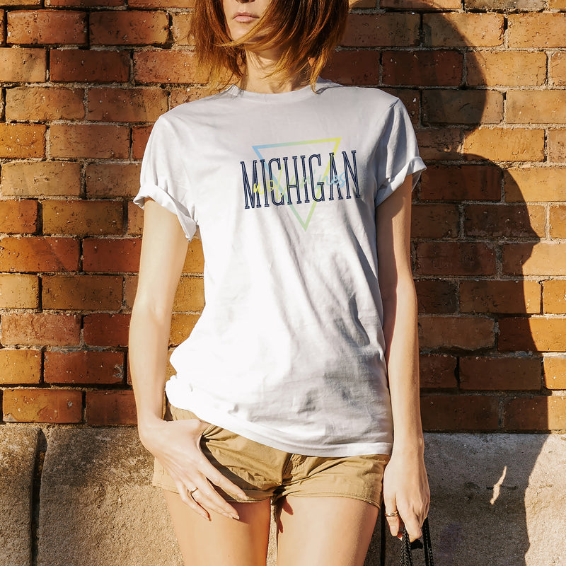 University of Michigan Wolverines Gradient Triangle Basic Cotton Short Sleeve T Shirt - White