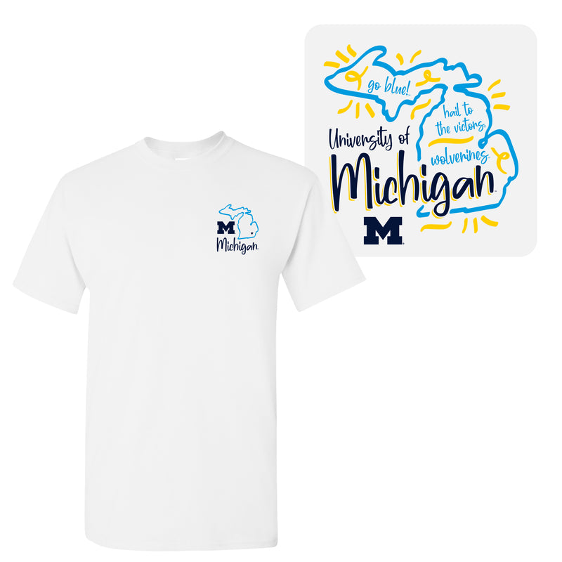 University of Michigan Wolverines Playful Sketch Basic Cotton Short Sleeve T Shirt - White