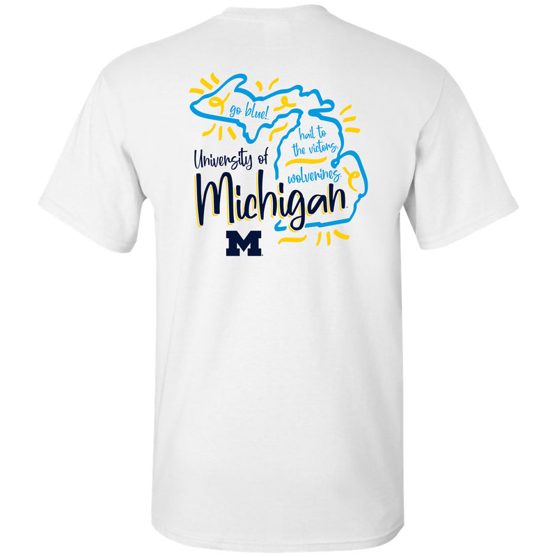 University of Michigan Wolverines Playful Sketch Basic Cotton Short Sleeve T Shirt - White