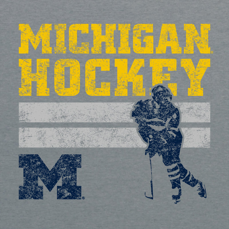University of Michigan Retro Hockey Basic Cotton Short Sleeve T Shirt - Graphite Heather