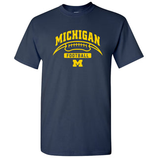 University of Michigan Wolverines Football Crescent  Basic Cotton Short Sleeve T Shirt - Navy