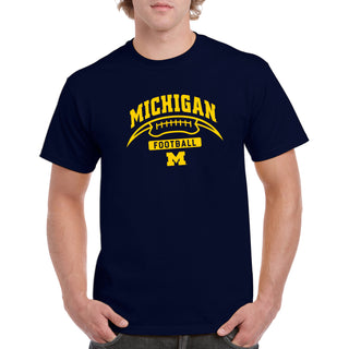 University of Michigan Wolverines Football Crescent  Basic Cotton Short Sleeve T Shirt - Navy