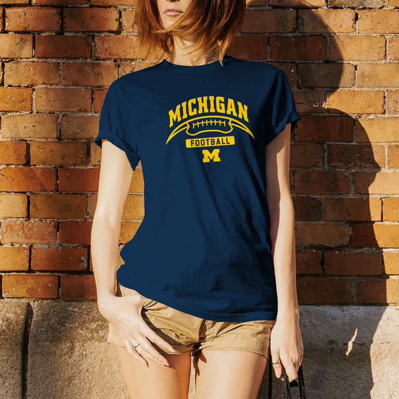 University of Michigan Wolverines Football Crescent  Basic Cotton Short Sleeve T Shirt - Navy