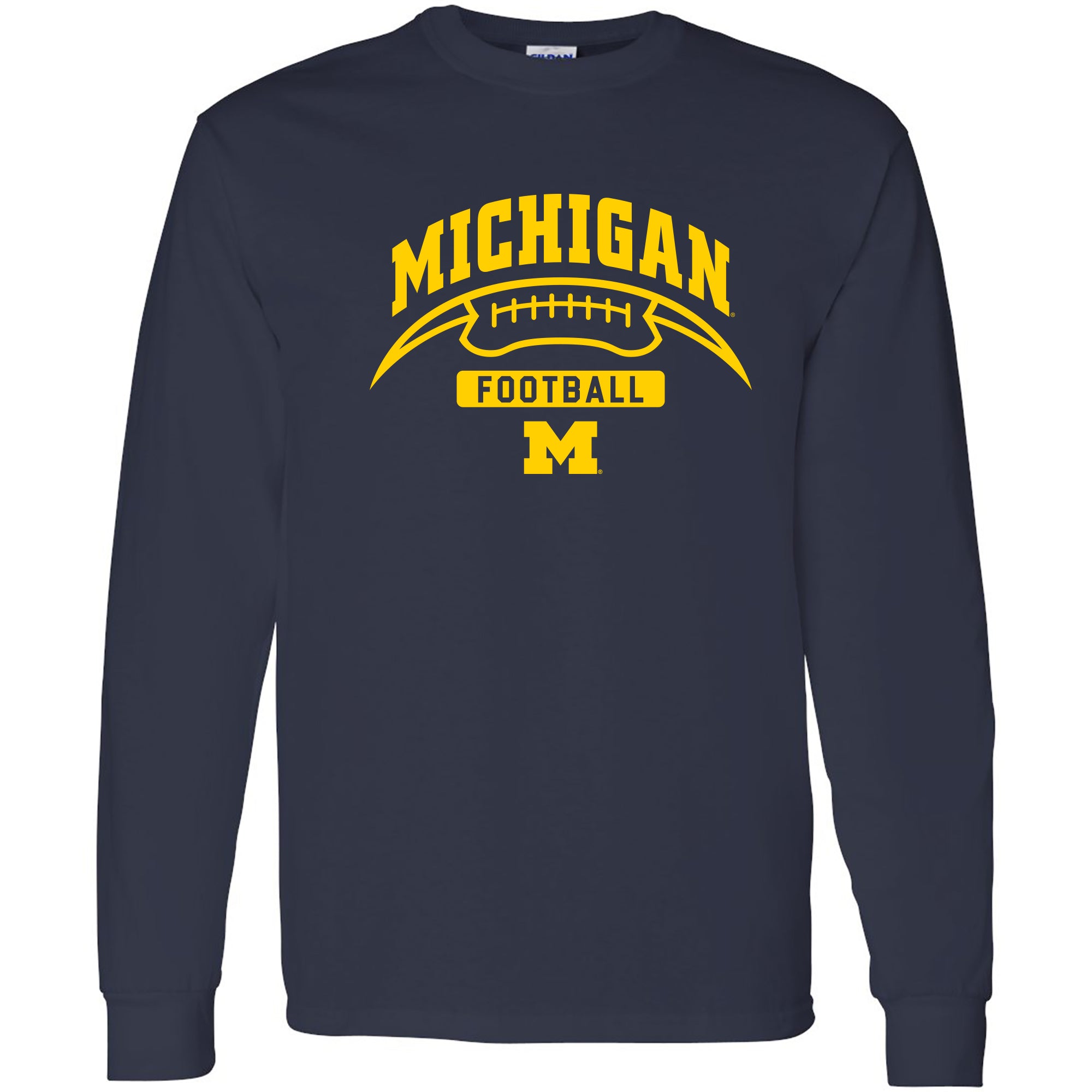 michigan university gear University of Michigan Wolverines Football Crescent Basic Cotton Long Sleeve T-Shirt in Blue | Size: 3XL