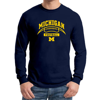 University of Michigan Wolverines Football Crescent  Basic Cotton Long Sleeve T Shirt - Navy