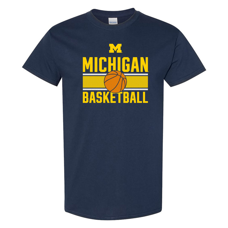 University of Michigan Wolverines Basketball Mesh Basic Cotton Short Sleeve T Shirt - Navy