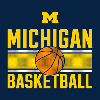 University of Michigan Wolverines Basketball Mesh Basic Cotton Short Sleeve T Shirt - Navy