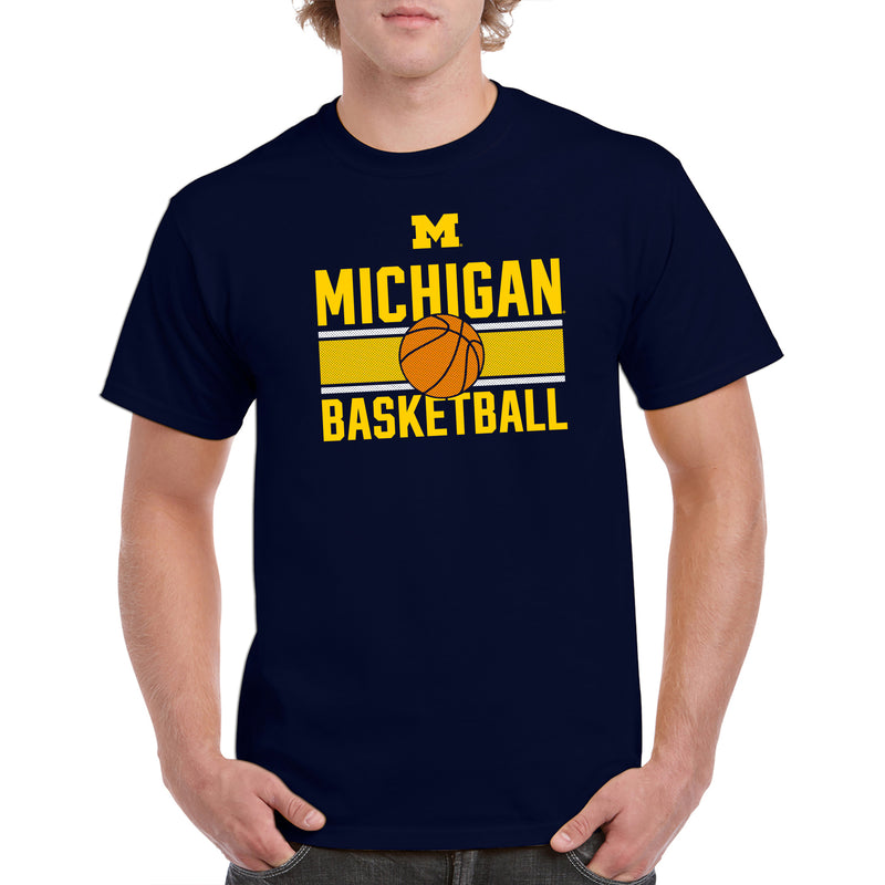 University of Michigan Wolverines Basketball Mesh Basic Cotton Short Sleeve T Shirt - Navy