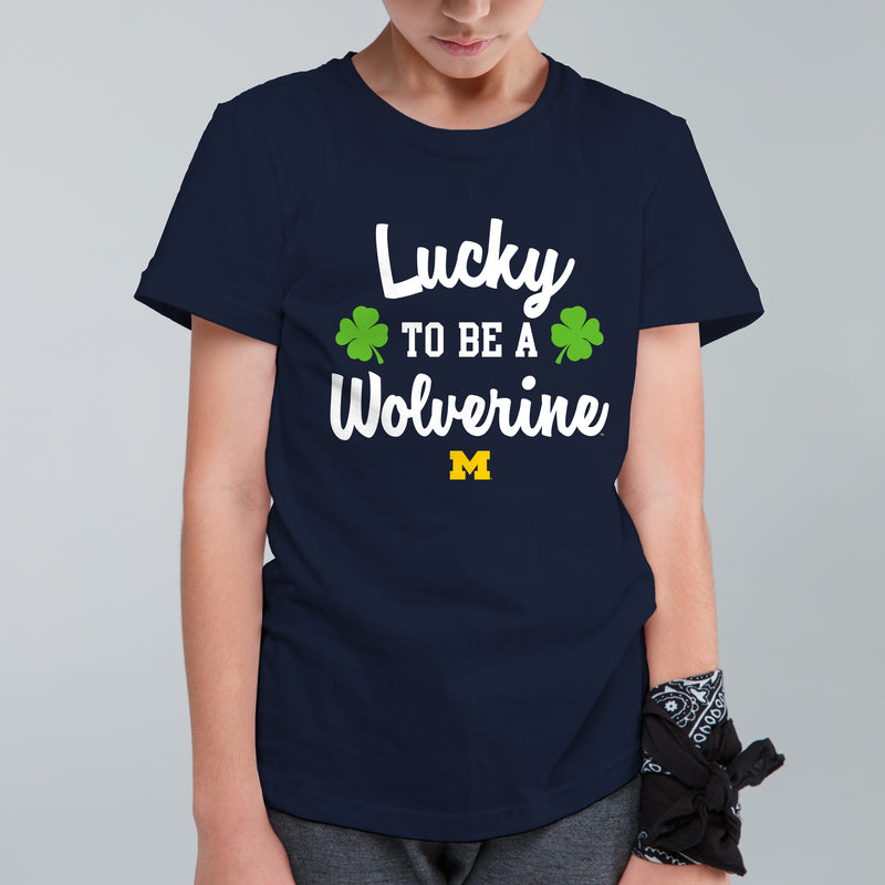 Michigan Wolverines Lucky to be a Wolverine Youth T Shirt - Navy
