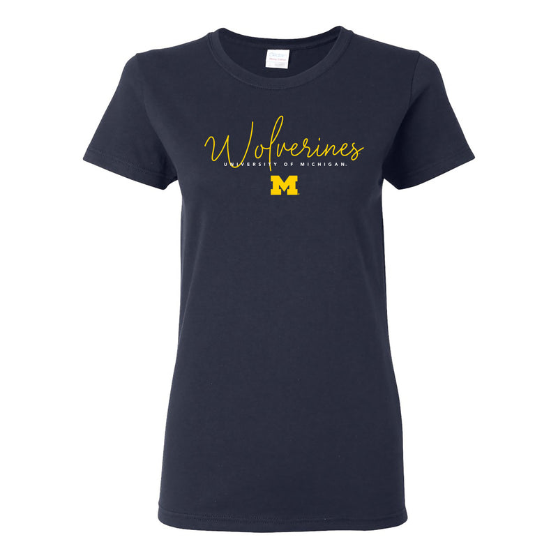 Michigan Thin Script Womens T-Shirt - Navy