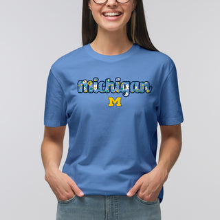 Michigan Flower Pattern State Short Sleeve T-Shirt - C Blue