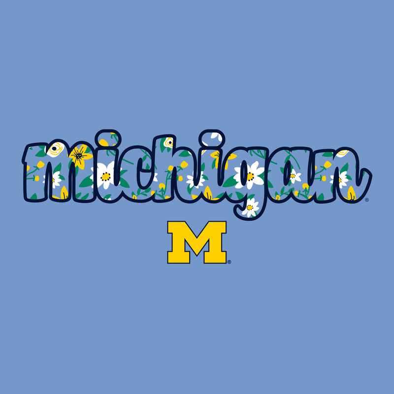 Michigan Flower Pattern State Long Sleeve - C Blue