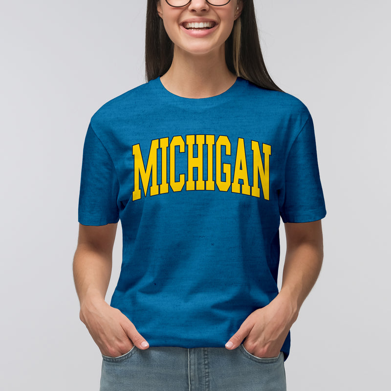 Michigan Wolverines Mega Arch T-Shirt - Heather Sapphire