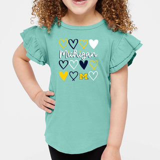 Michigan Hearts Toddler Flutter Sleeve Tee - Saltwater