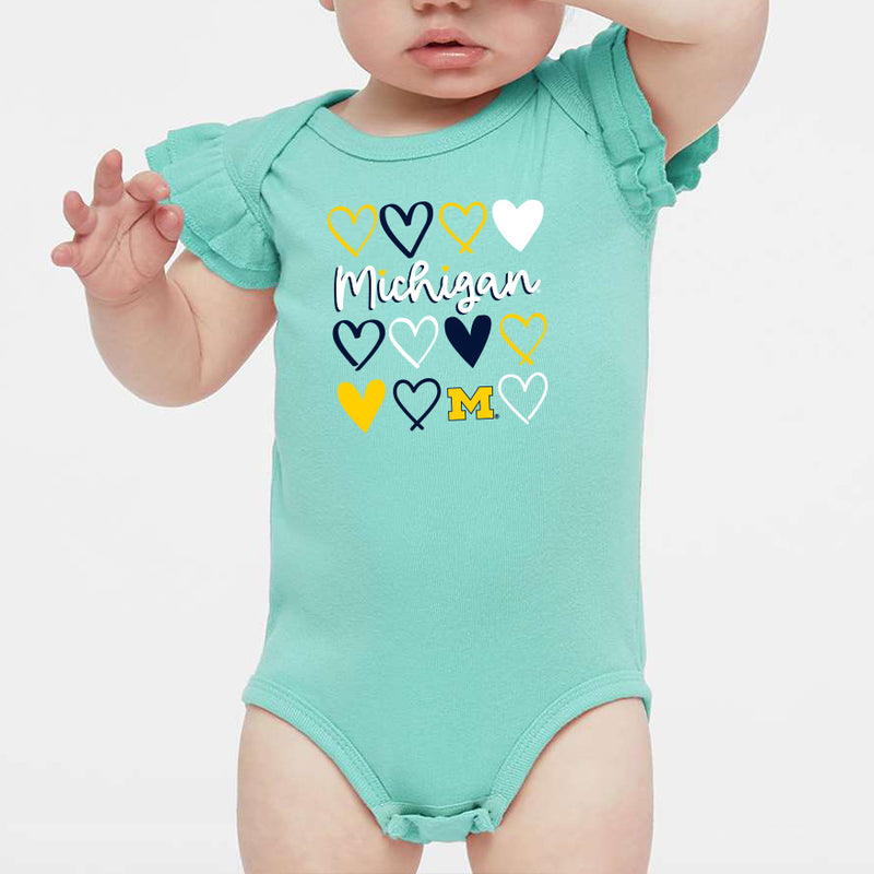 Michigan Hearts Infant Flutter Sleeve Bodysuit - Saltwater