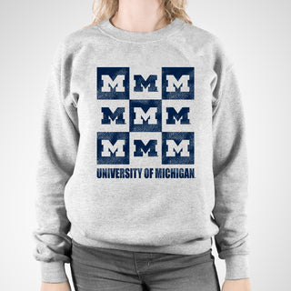 Michigan Wolverines Checkerbox Crewneck Sweatshirt - Sport Grey