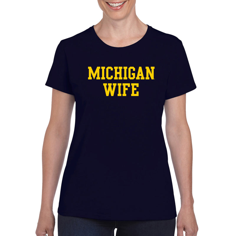 Michigan Wolverines Basic Block Wife Women's T Shirt - Navy