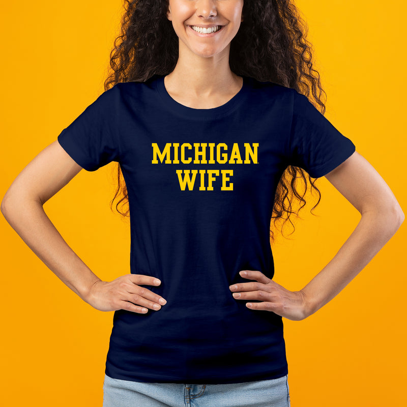 Michigan Wolverines Basic Block Wife Women's T Shirt - Navy