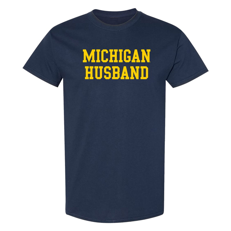 Michigan Wolverines Basic Block Husband T Shirt - Navy