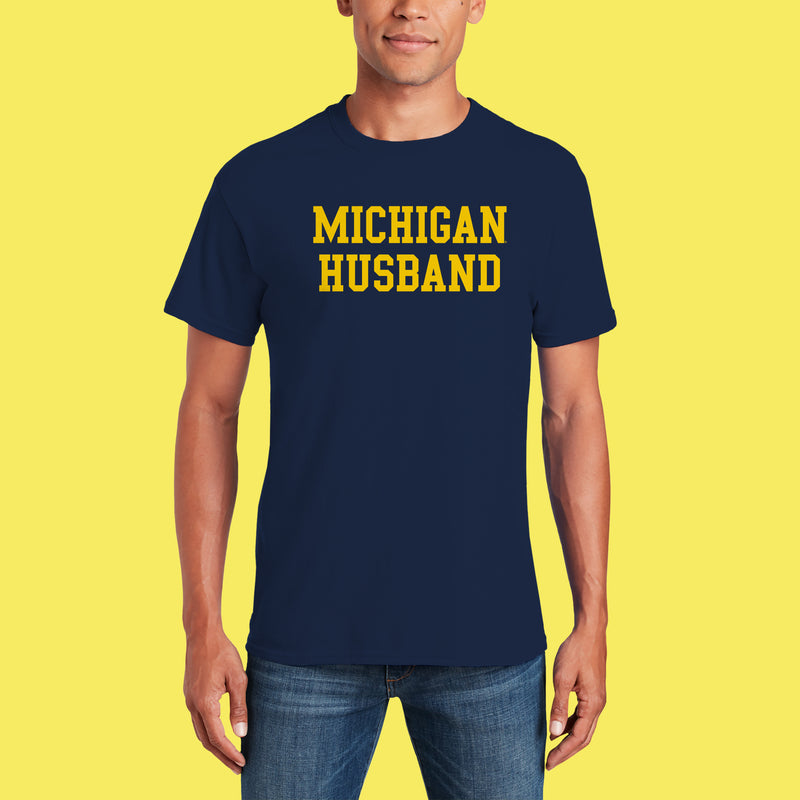 Michigan Wolverines Basic Block Husband T Shirt - Navy
