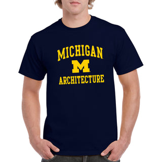 Arch Logo Architecture University of Michigan Basic Cotton Short Sleeve  T-Shirt - Navy