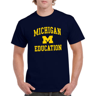 Arch Logo Education University of Michigan Basic Cotton Short Sleeve T-Shirt - Navy