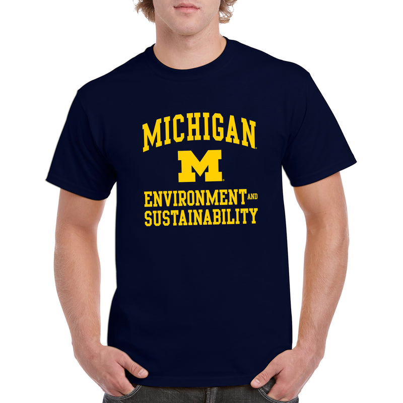 Arch Logo Environment & Sustainability University of Michigan Basic Cotton Short Sleeve T-Shirt - Navy