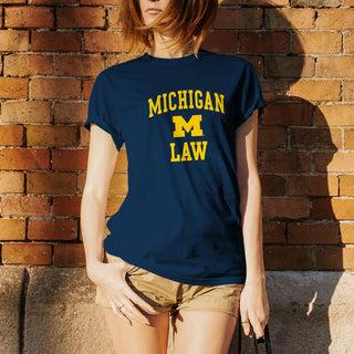 Arch Logo Law University of Michigan Basic Cotton Short Sleeve T-Shirt - Navy