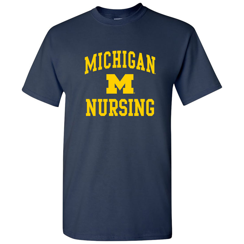 Arch Logo Nursing University of Michigan Basic Cotton Short Sleeve T-Shirt - Navy