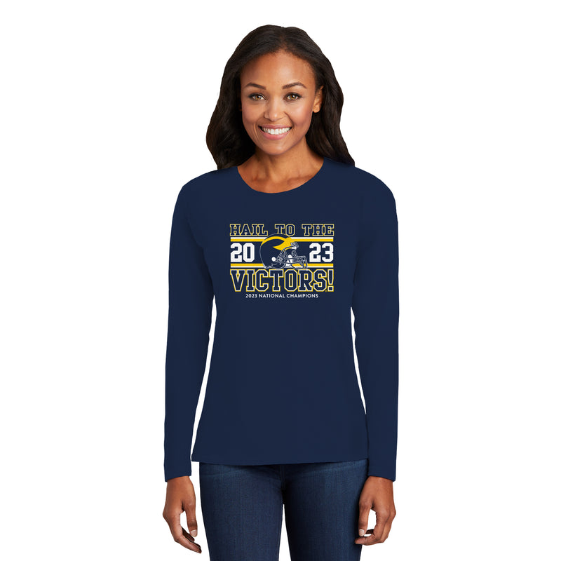 Michigan Wolverines CFP National Champions 23 HTTV Womens Long Sleeve T Shirt - Navy