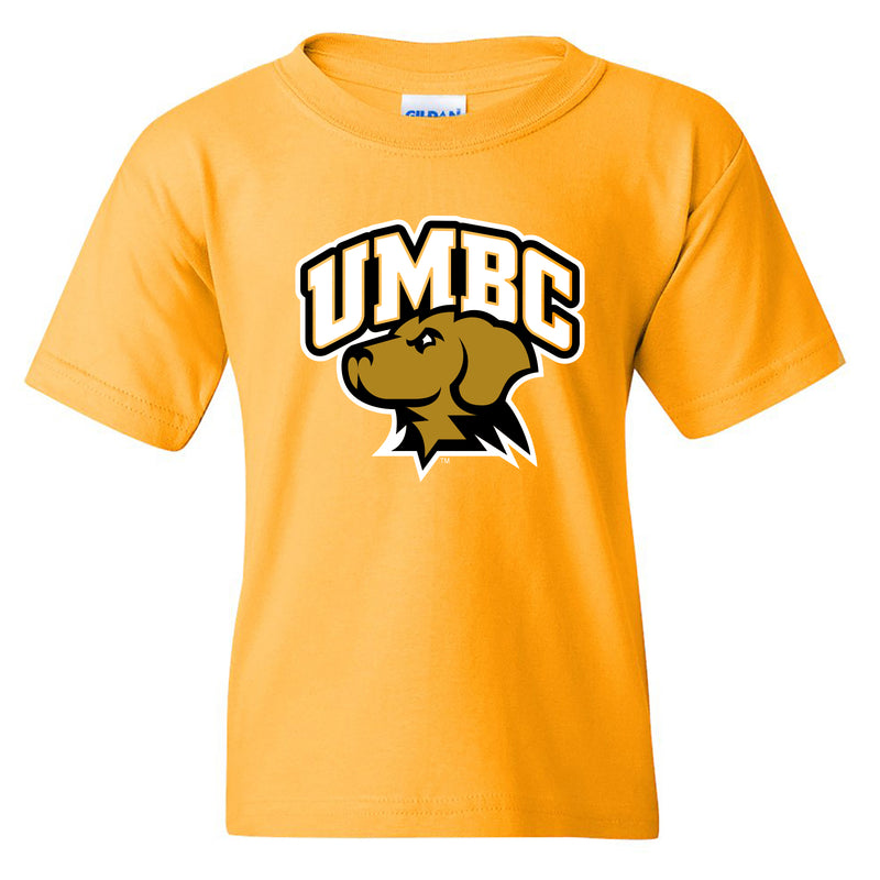 University of Maryland Baltimore County Retrievers Arch Logo Short Sleeve Youth T Shirt - Gold