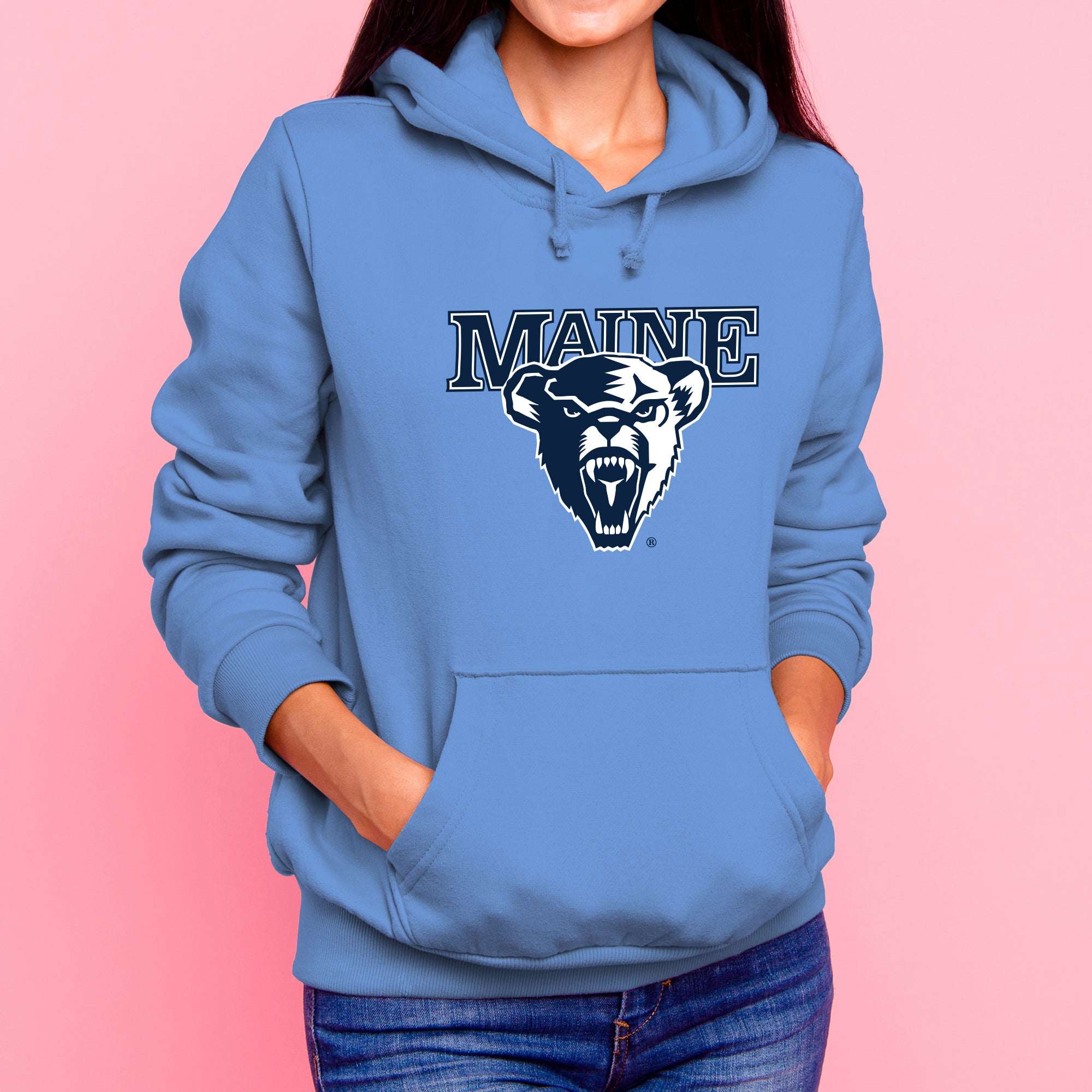 Maine Black Bears Primary Logo Hoodie Carolina Blue
