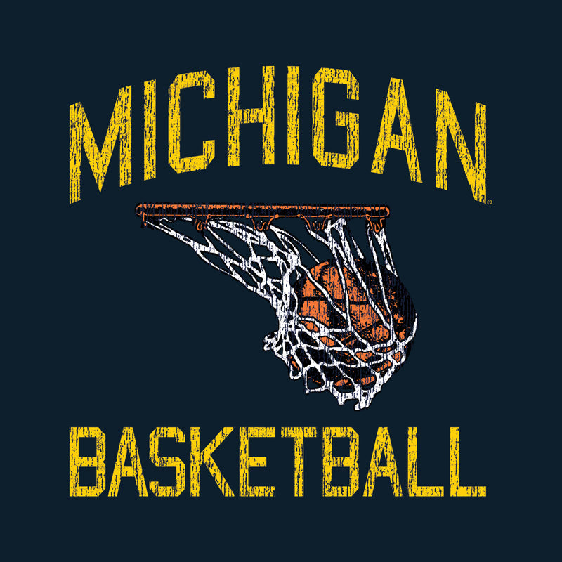 Retro Faded Basketball University of Michigan Premium Cotton Short Sleeve T Shirt - Midnight Navy
